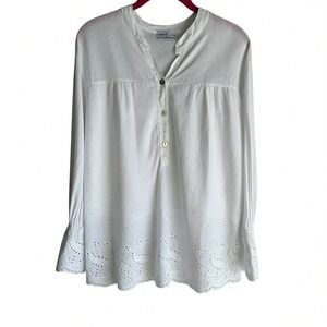 CIVICO 51 White Made‎ in Italy Long Sleeve V-Neck Flared Bohemian Ladies Top, S